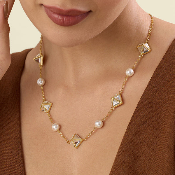 isharya Pyramid Mirror And Pearl Necklace Necklaces