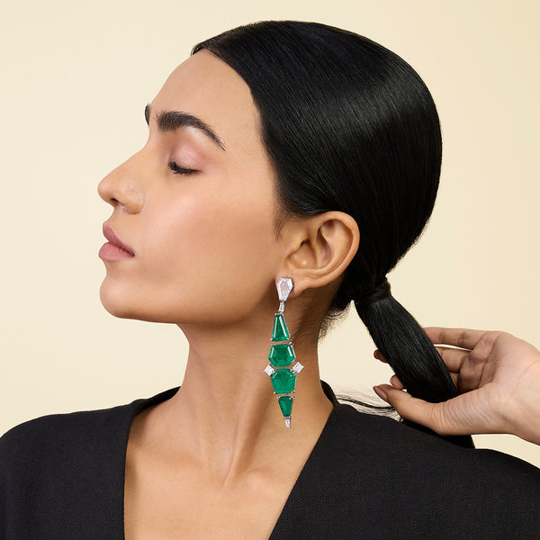 Isharya Quadruple Emerald Dangler Earrings Earrings Green