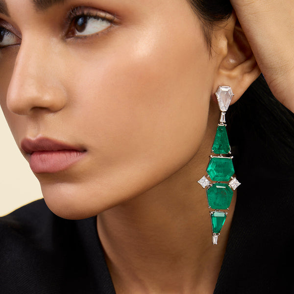 isharya Quadruple Emerald Dangler Earrings Earrings Green