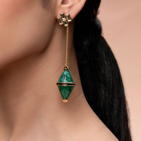 isharya Razia Green Quartz Mirror Drop Earrings Earrings