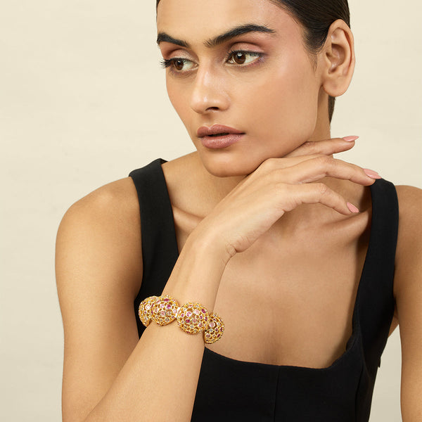 Isharya Red Crystal Ball Cuff Bracelet Bracelets XS