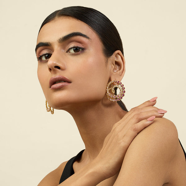 Isharya Red Galaxy Spiral Statement Earrings Earrings