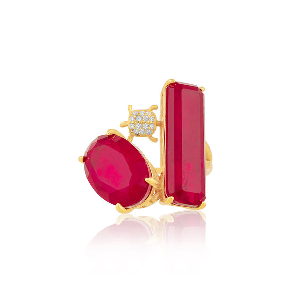 Isharya Ruby Rossette Open Statement Ring Rings Free Size