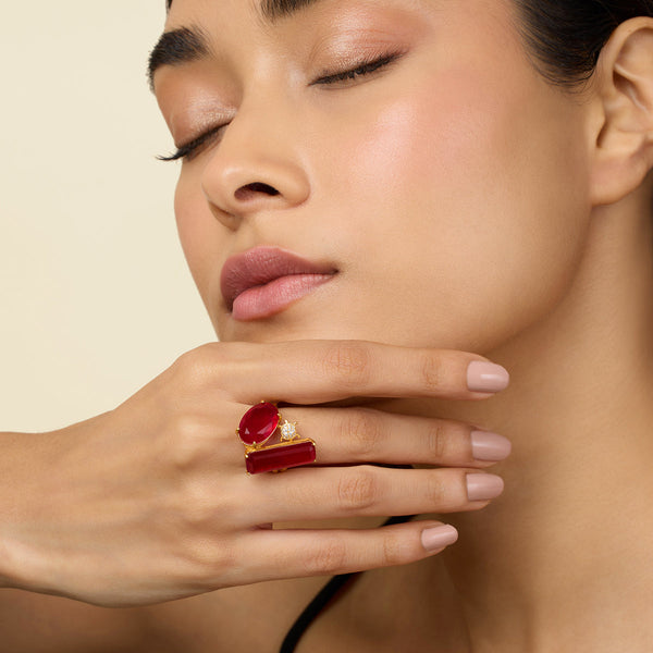 Isharya Ruby Rossette Open Statement Ring Rings Free Size