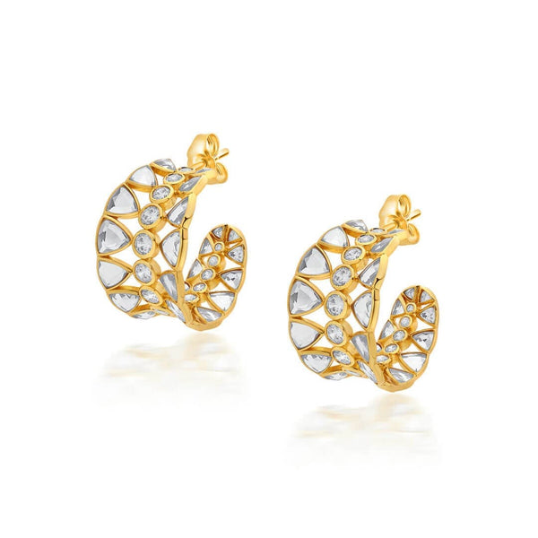 Isharya Ruhaaniyat CZ & Mirror Hoop Earrings Earrings Gold