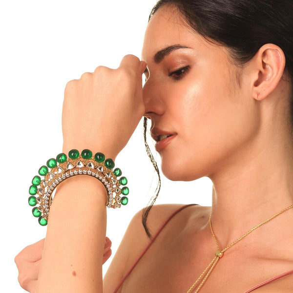 isharya Ruhaniyat Green Hydro Mirror & CZ Statement Cuff Cuff XS