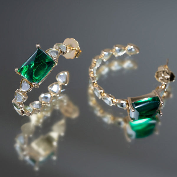 Isharya Ruhaniyat Hydro Emerald & Mirror Hoops Earrings