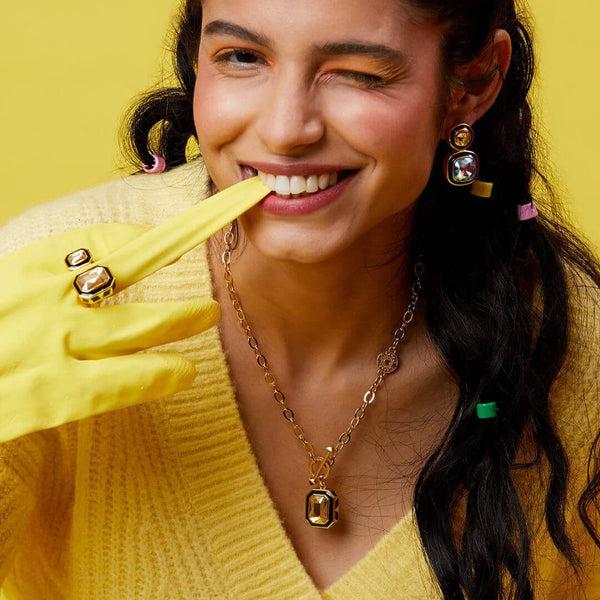 Isharya Soleil Black Enamel Necklace Necklaces Gold