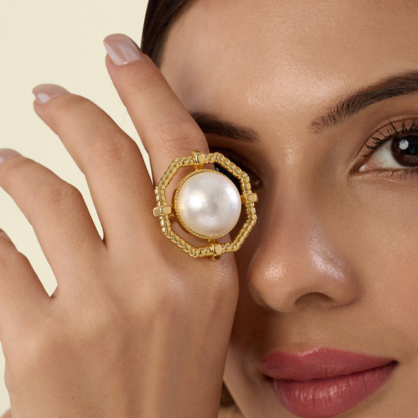 isharya Statement Ring with Pearl and Metal Detailing Rings 6