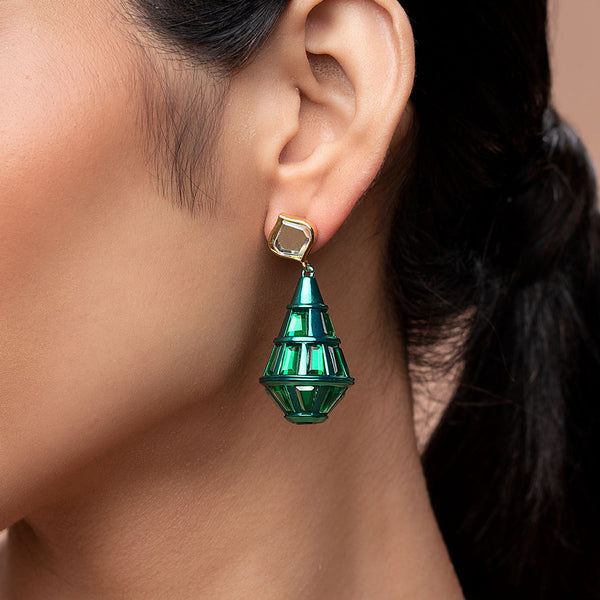 isharya Sultana Green Mirror Drop Earrings Earrings