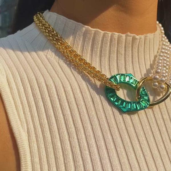 Isharya Sultana Green Mirror & Pearl Necklace Necklaces