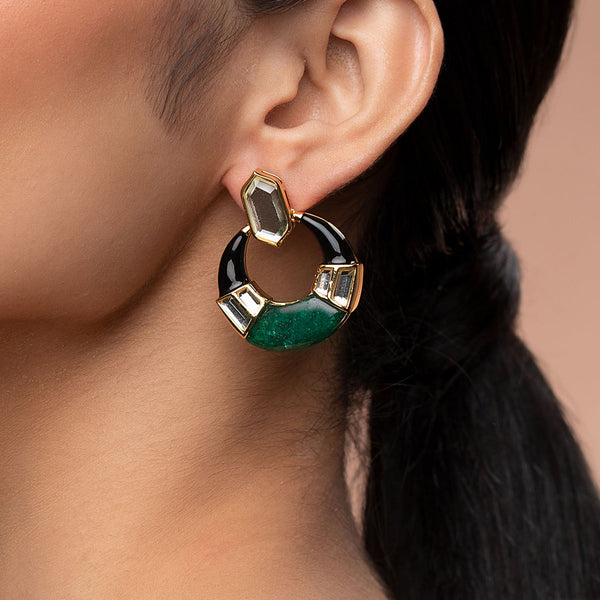 isharya Sultana Green Quartz Mirror Hoop Earrings Earrings