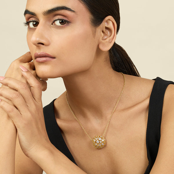 Isharya White Crystal Ball Pendant Necklace Necklaces