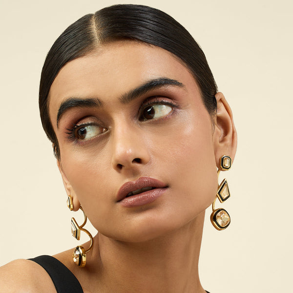 Isharya Yellow Crystal Front Back Earrings Earrings