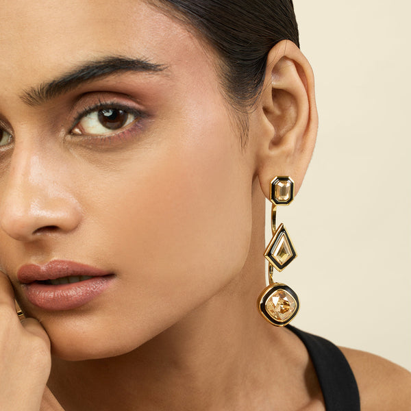 isharya Yellow Crystal Front Back Earrings Earrings