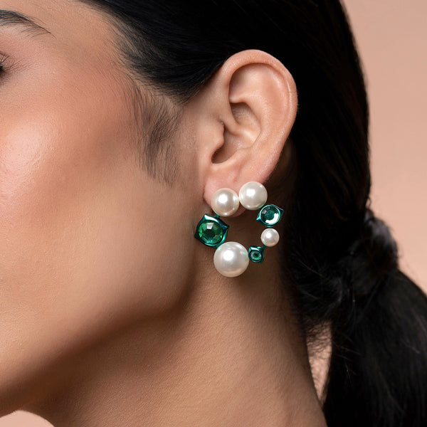 Isharya Zeenat Green Quartz Pearl Earrings Earrings Green