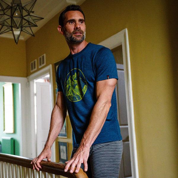 isobaa Mens Merino 150 Mountains Tee (Petrol/Lime)