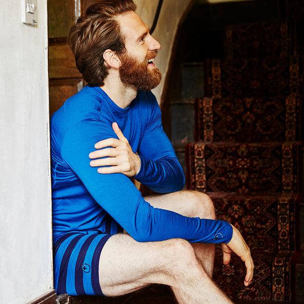 Isobaa Mens Merino 180 Long Sleeve Crew (Blue)