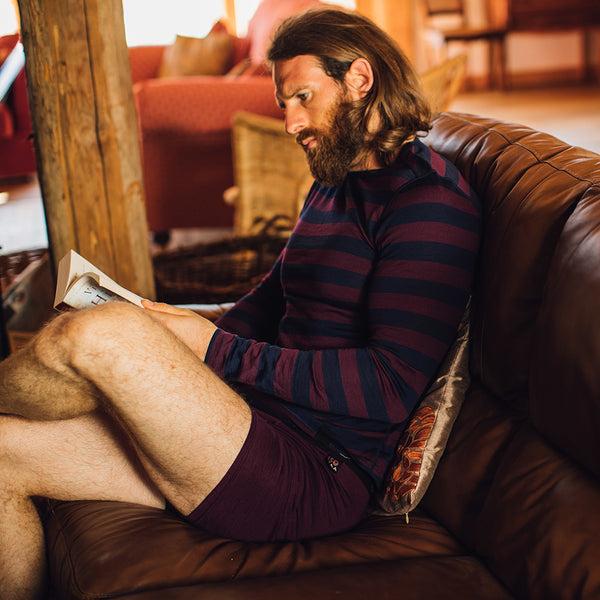 Isobaa Mens Merino 180 Long Sleeve Crew (Navy/Wine)