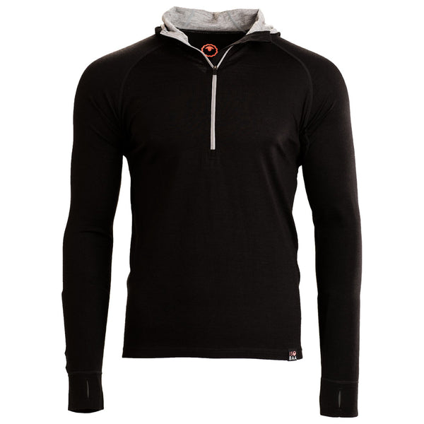 Isobaa Mens Merino 200 Zip Neck Hoodie (Black)