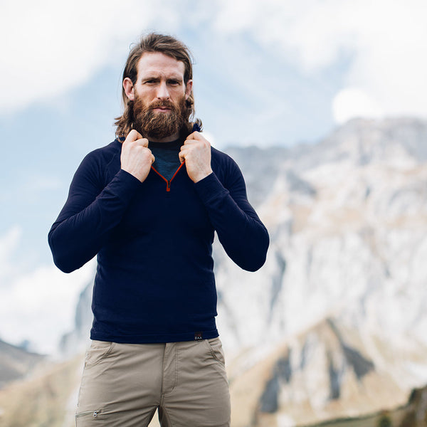 isobaa Mens Merino 200 Zip Neck Hoodie (Navy)