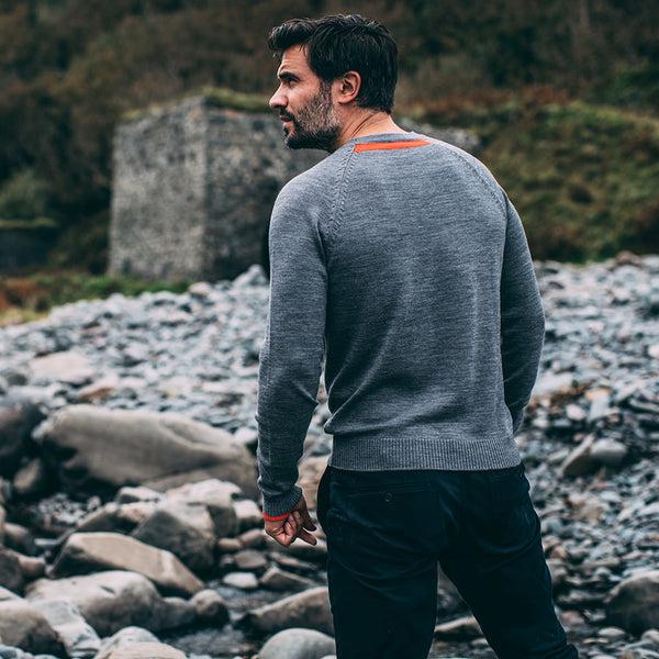 Isobaa Mens Merino Crew Sweater (Charcoal/Orange)