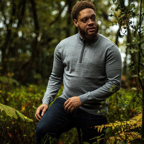 Isobaa Mens Zip Neck Sweater (Charcoal/Smoke)