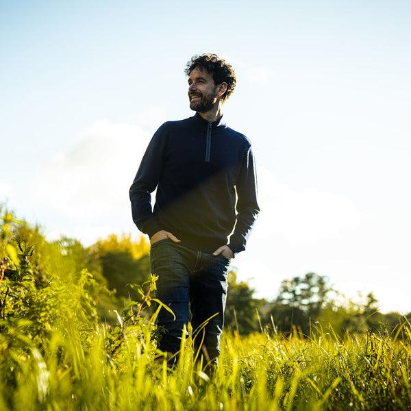 Isobaa Mens Zip Neck Sweater (Navy/Denim)