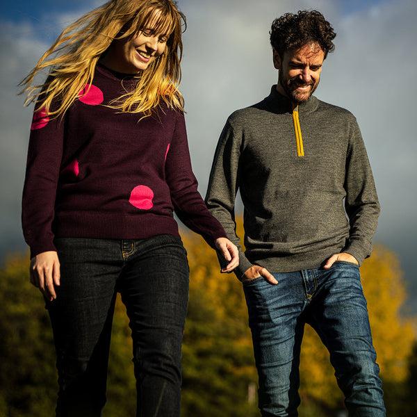 Isobaa Mens Zip Neck Sweater (Smoke/Mustard)