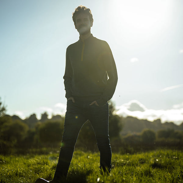 Isobaa Mens Zip Neck Sweater (Smoke/Mustard)