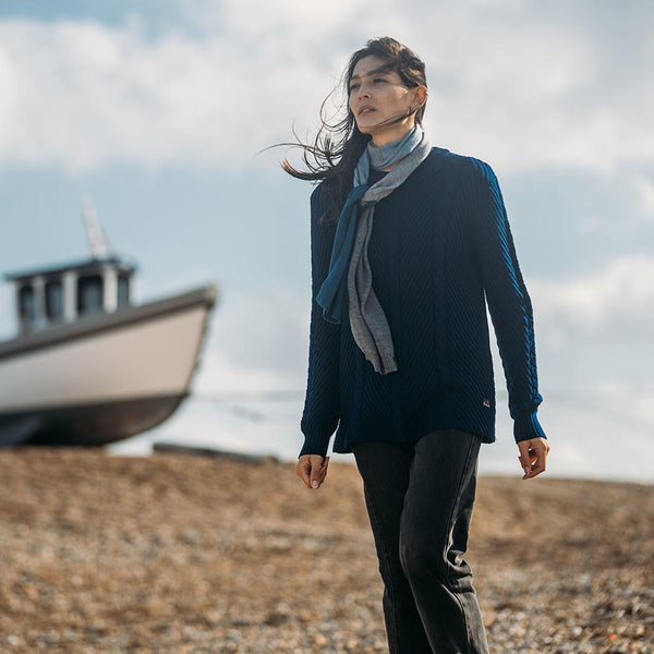 Isobaa Merino Block Stripe Scarf (Petrol Mix)