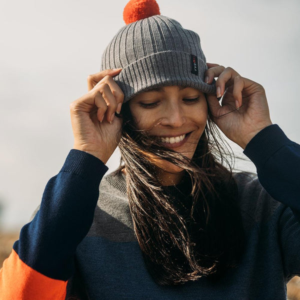 Isobaa Merino Bobble Beanie (Charcoal/Orange)