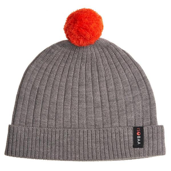 isobaa Merino Bobble Beanie (Charcoal/Orange)