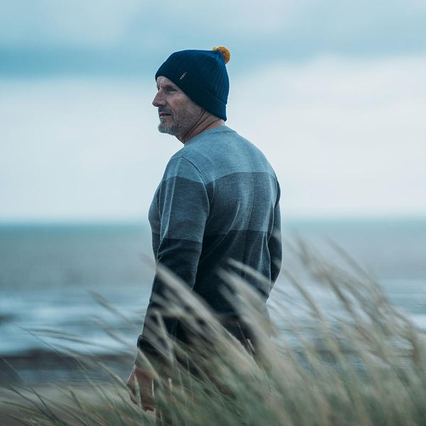 Isobaa Merino Bobble Beanie (Navy/Mustard)