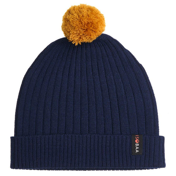 isobaa Merino Bobble Beanie (Navy/Mustard)