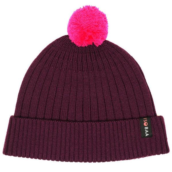 isobaa Merino Bobble Beanie (Wine/Fuchsia)