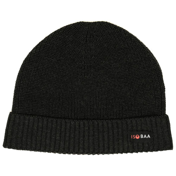 isobaa Merino Fisherman Beanie (Black Melange)