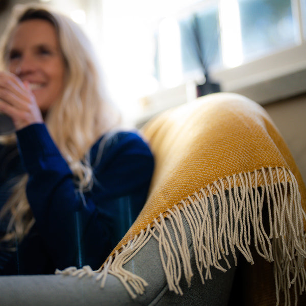 Isobaa Merino Honeycomb Throw (Mustard)