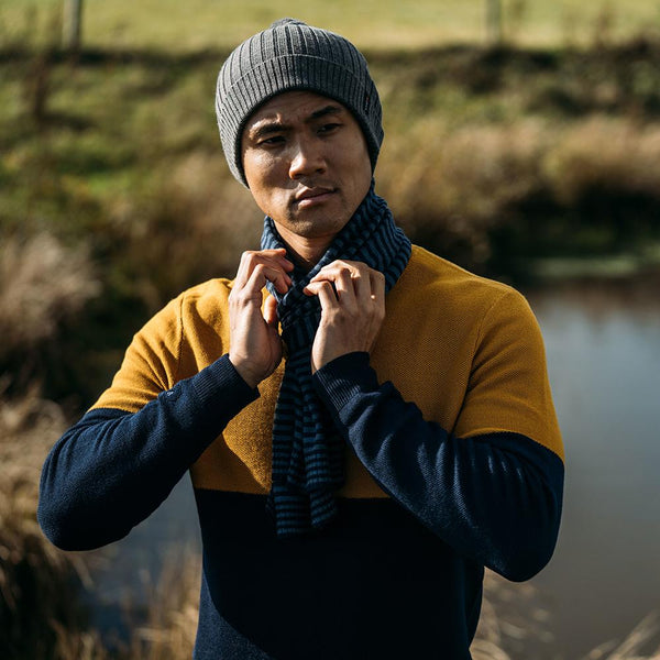 Isobaa Merino Mini Stripe Scarf (Navy/Denim)