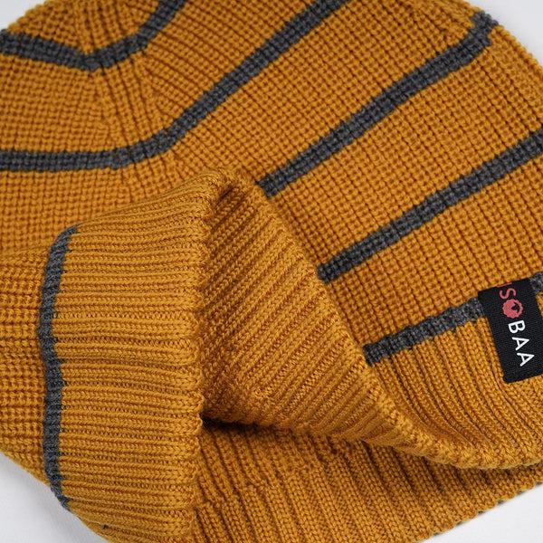 Isobaa Merino Stripe Beanie (Mustard/Smoke)