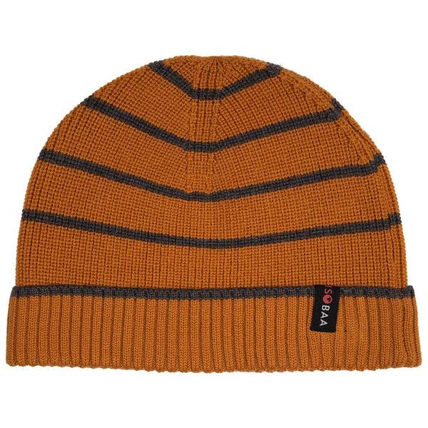 isobaa Merino Stripe Beanie (Mustard/Smoke)