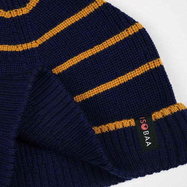Isobaa Merino Stripe Beanie (Navy/Mustard)