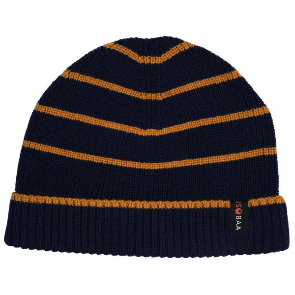 isobaa Merino Stripe Beanie (Navy/Mustard)