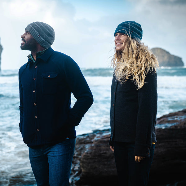 Isobaa Merino Stripe Beanie (Petrol/Charcoal)