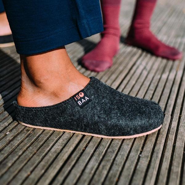Isobaa Merino Wool Blend Slippers (Smoke/Orange)