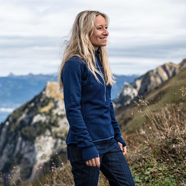 Isobaa Womens 260 Merino Blend Grid Fleece (Navy)