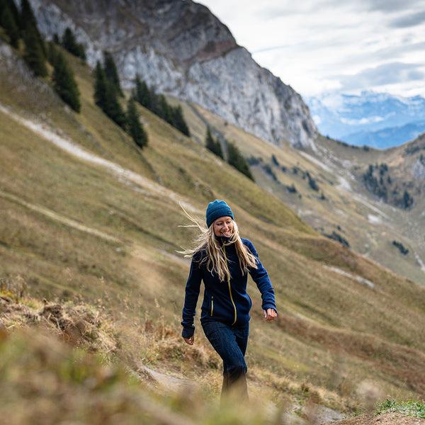 Isobaa Womens 320 Merino Full Zip (Navy/Lime)