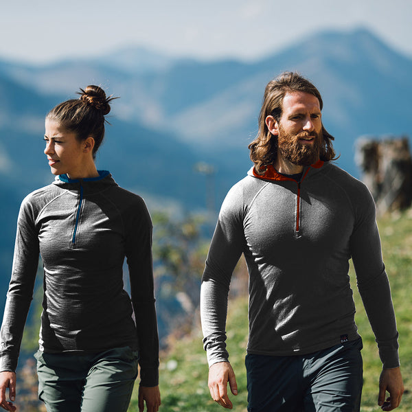 isobaa Womens Merino 200 Zip Neck Hoodie (Smoke)