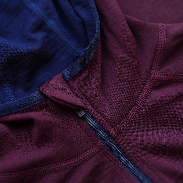 Isobaa Womens Merino 200 Zip Neck Hoodie (Wine)