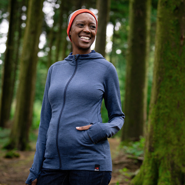 Isobaa Womens Merino 260 Casual Hoodie (Denim)